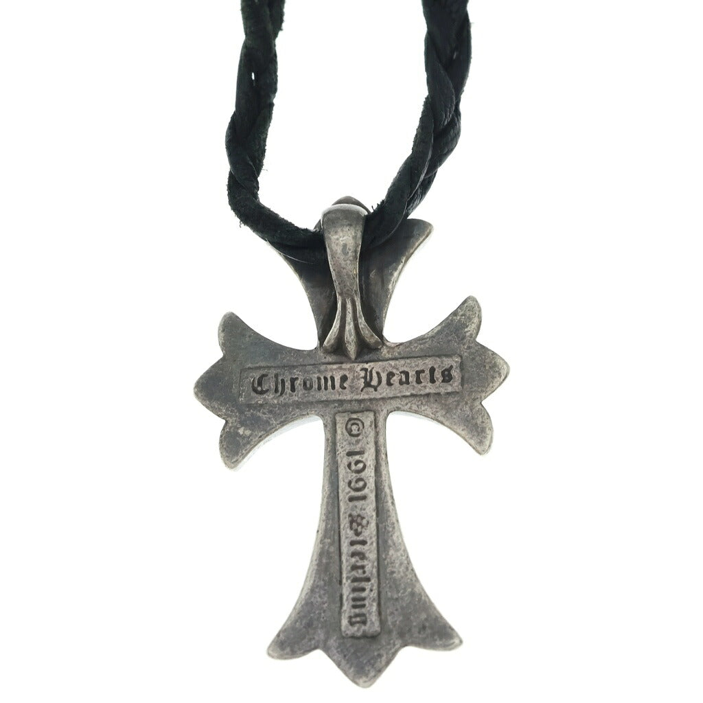 CHROME HEARTS(クロムハーツ) CH CRS SML CL スモールCHクロス クリンプト レザーブレイド ネックレス SV925 シルバー/ブラック BCA217