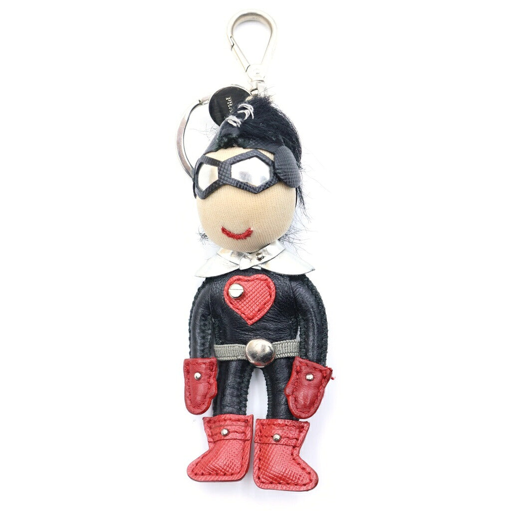 PRADA(プラダ) サフィアーノ スパイキッズ バッグチャーム キーリング キーホルダー シルバー