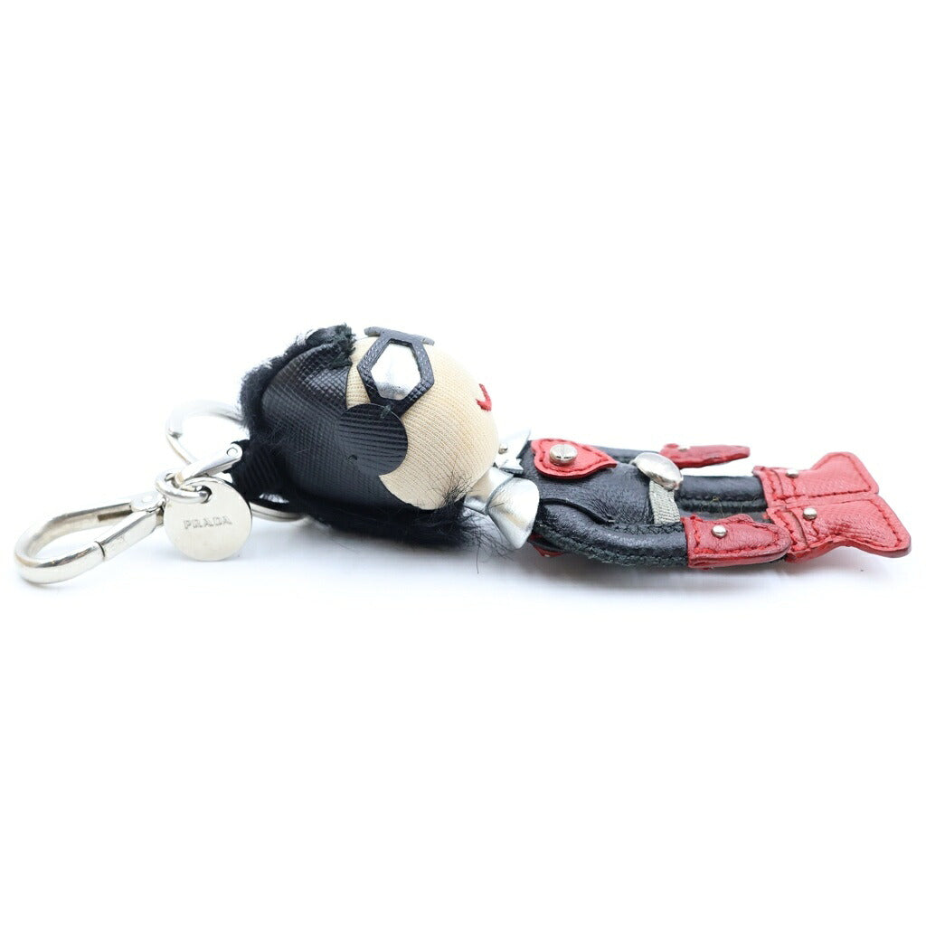 PRADA(プラダ) サフィアーノ スパイキッズ バッグチャーム キーリング キーホルダー シルバー