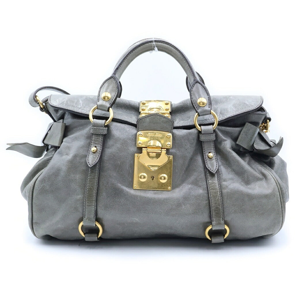 miumiu(ミュウミュウ) ヴィッテロリュックス 2WAYハンドバッグ ショルダーバッグ ボストンバッグ グレー レザー ゴールド金具