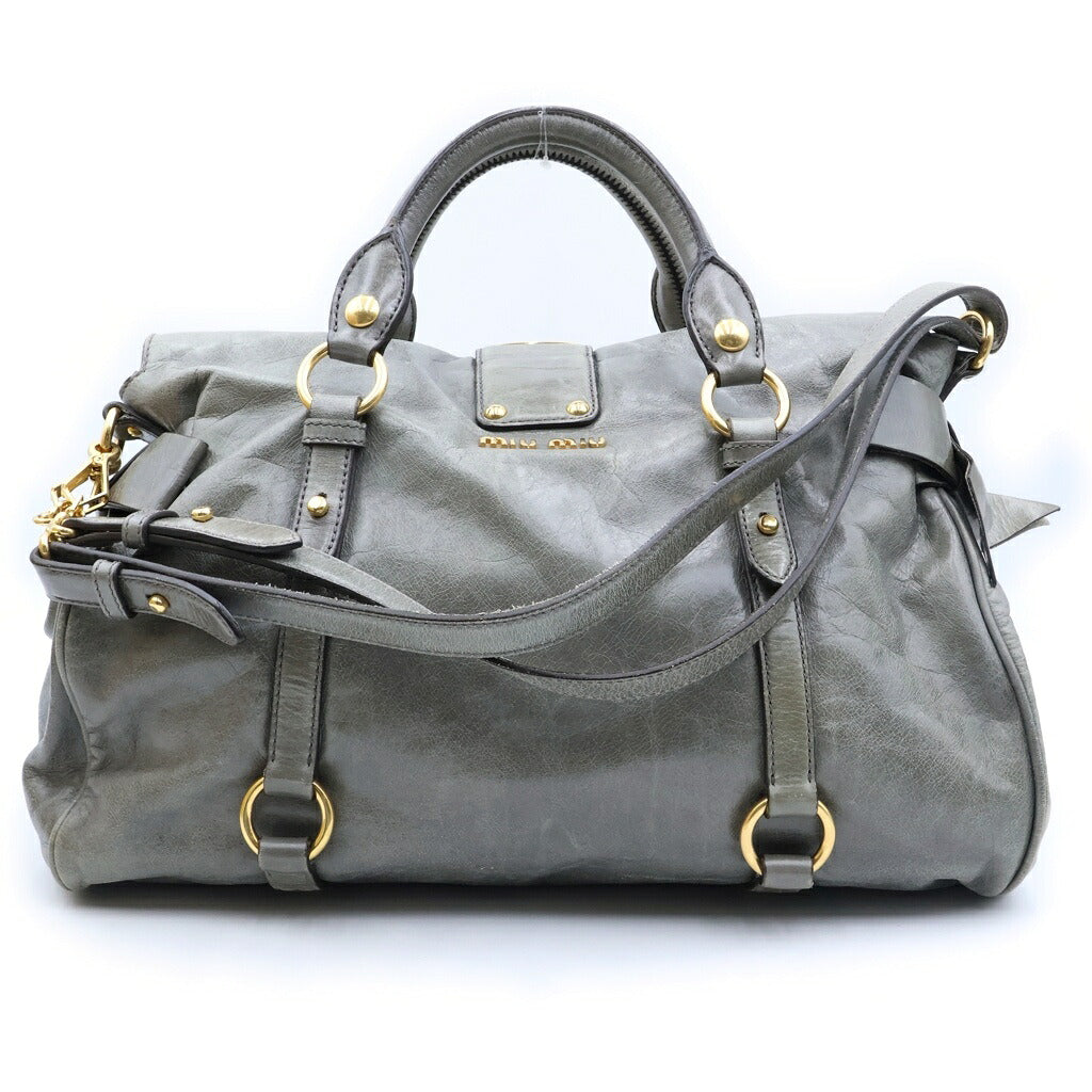 miumiu(ミュウミュウ) ヴィッテロリュックス 2WAYハンドバッグ ショルダーバッグ ボストンバッグ グレー レザー ゴールド金具