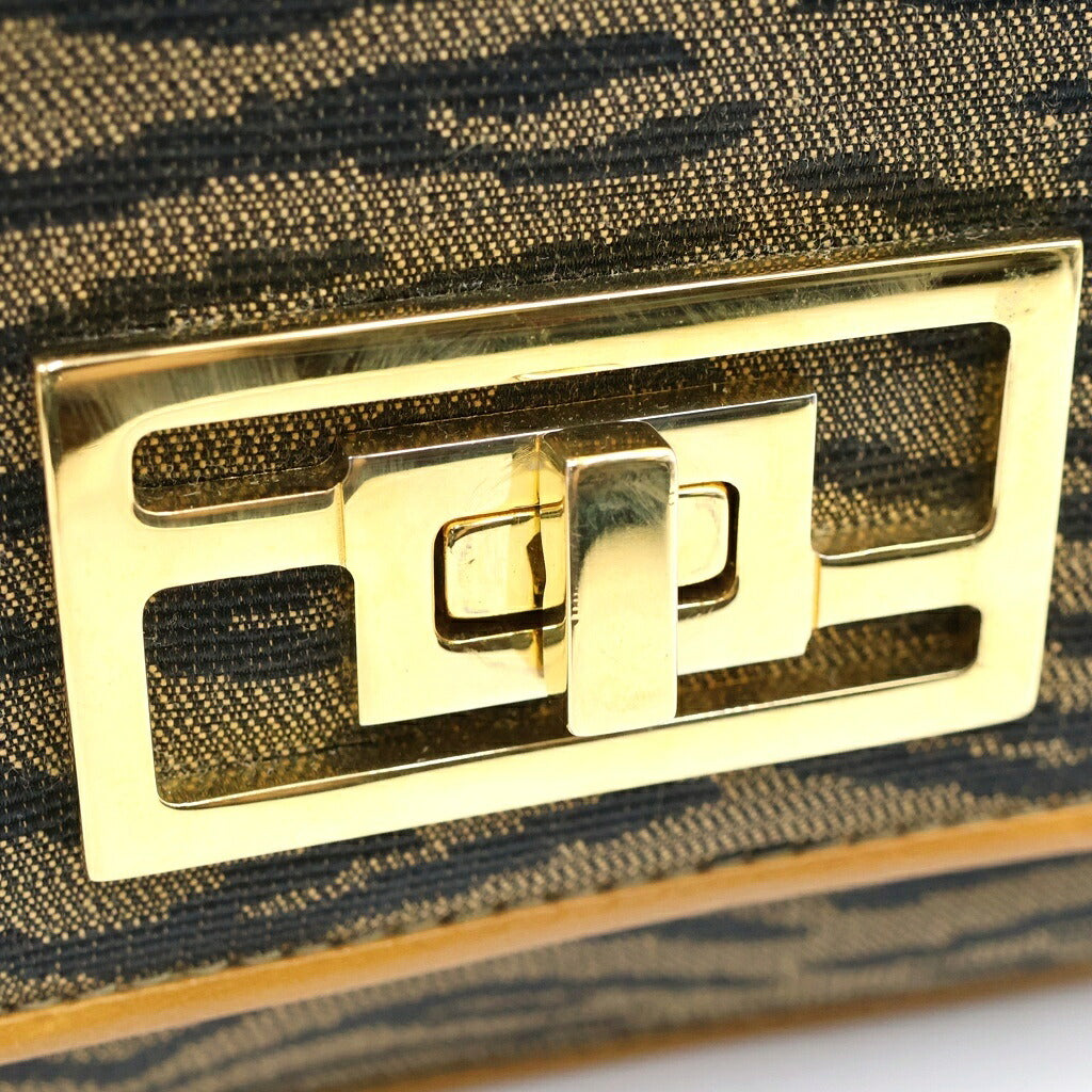 FENDI(フェンディ) タイガー ハンドバッグ ワンショルダーバッグ ベージュ×ブラック キャンバス×レザー