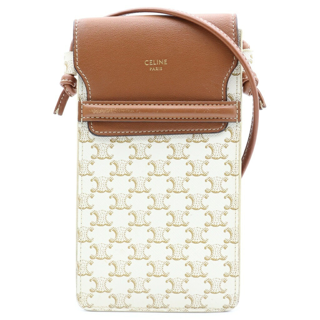 CELINE(セリーヌ) トリオンフ フォンポーチ ショルダーバッグ ブラウン×ホワイト PVC×レザー 10G332CQD.01TA