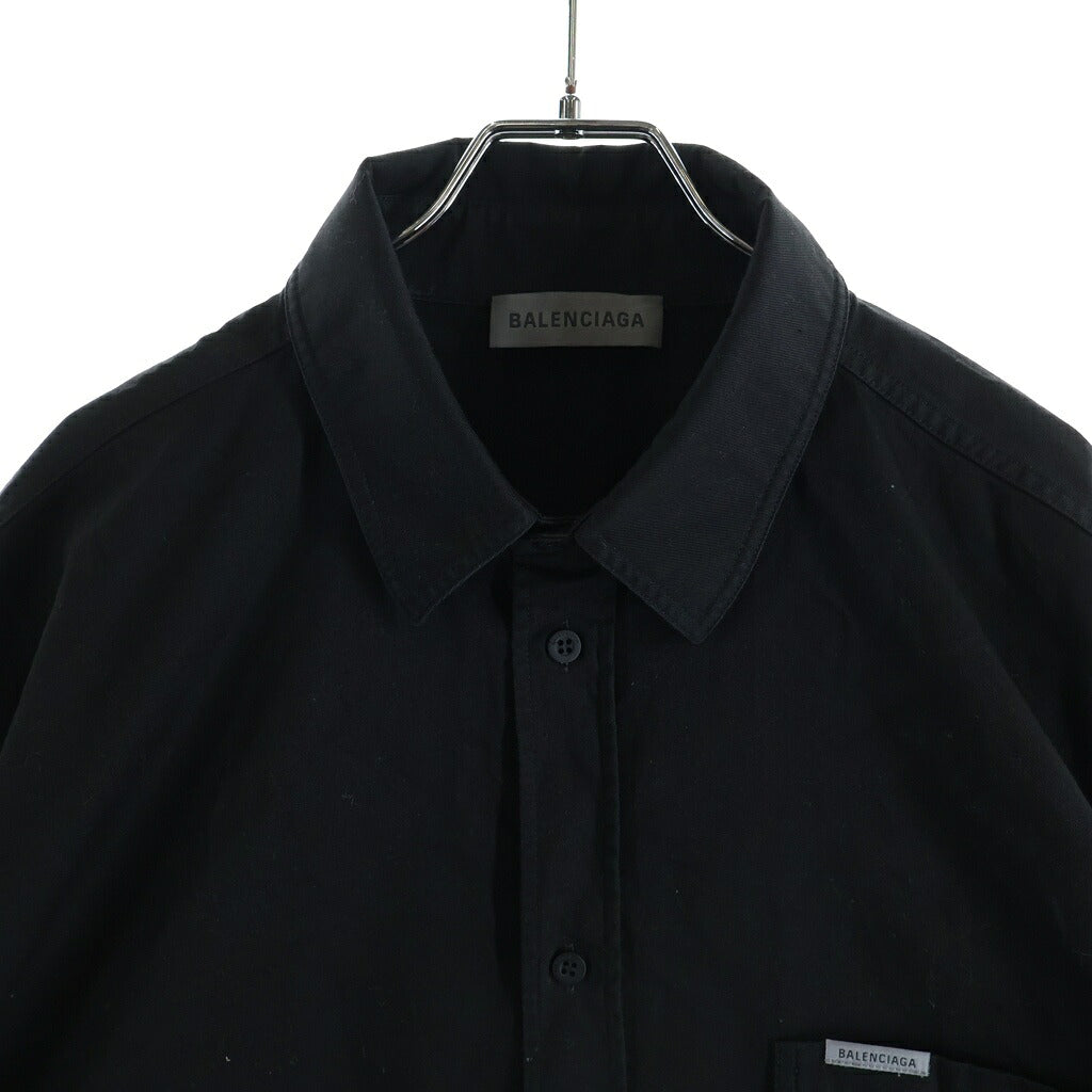 BALENCIAGA(バレンシアガ) バックテーピング ロゴプリント コットン 半袖シャツ ブラック 873355