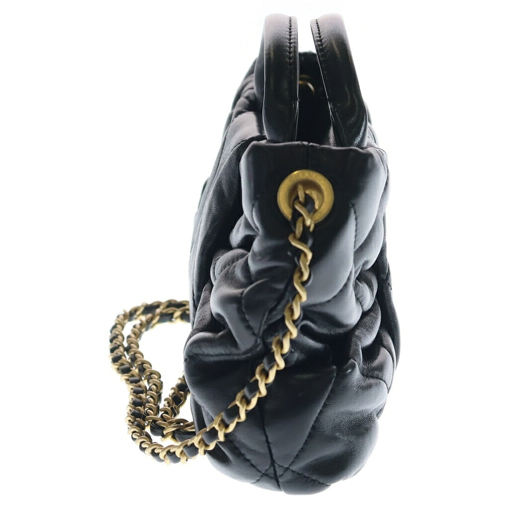 CHANEL(シャネル) マトラッセ ミニ ボウ チェーンショルダーバッグ ハンドバッグ 2WAY ブラック ラムスキン ゴールド金具 AS5849 プレート