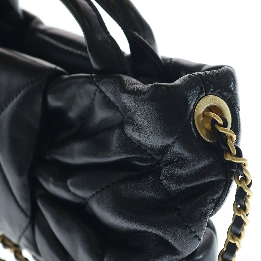 CHANEL(シャネル) マトラッセ ミニ ボウ チェーンショルダーバッグ ハンドバッグ 2WAY ブラック ラムスキン ゴールド金具 AS5849 プレート