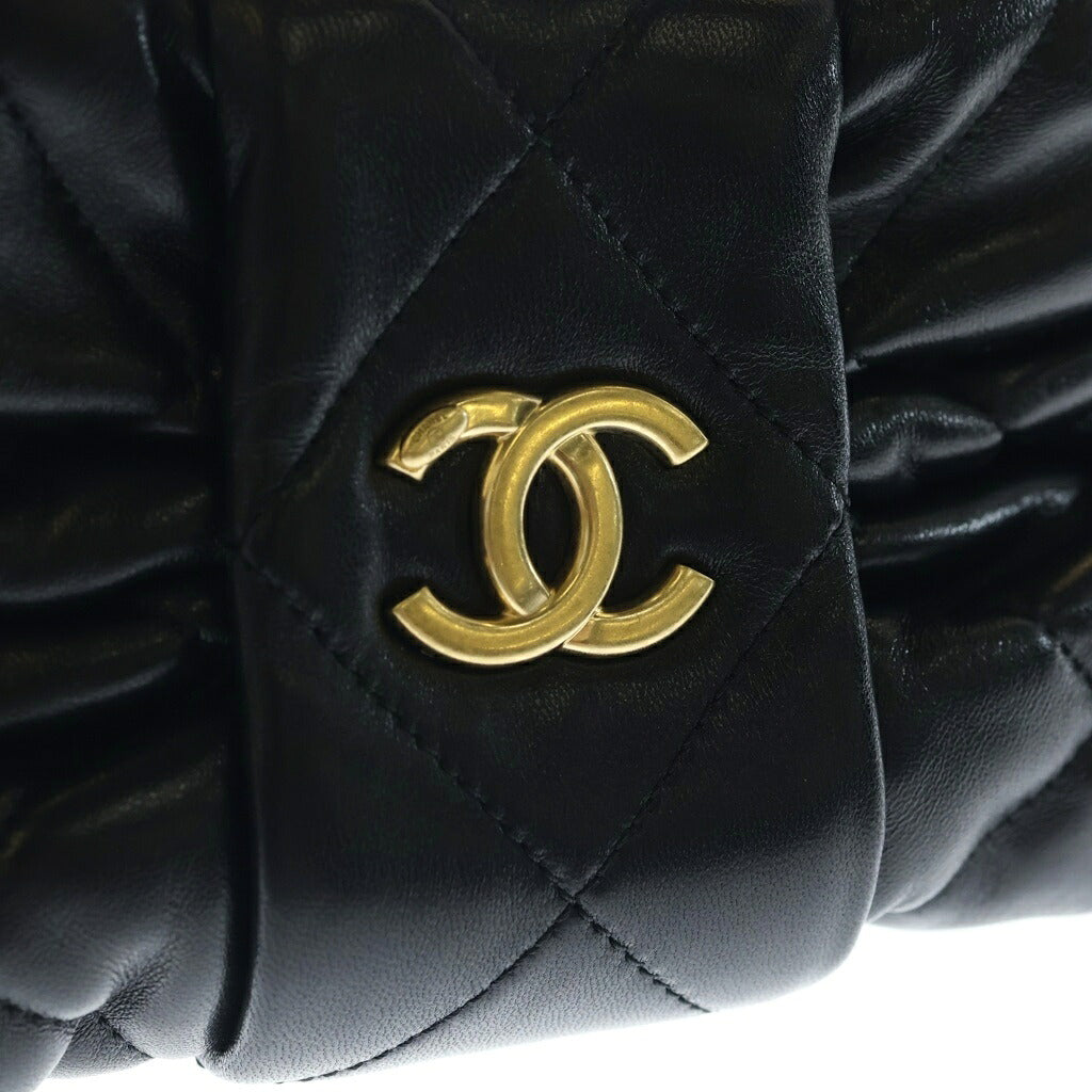 CHANEL(シャネル) マトラッセ ミニ ボウ チェーンショルダーバッグ ハンドバッグ 2WAY ブラック ラムスキン ゴールド金具 AS5849 プレート