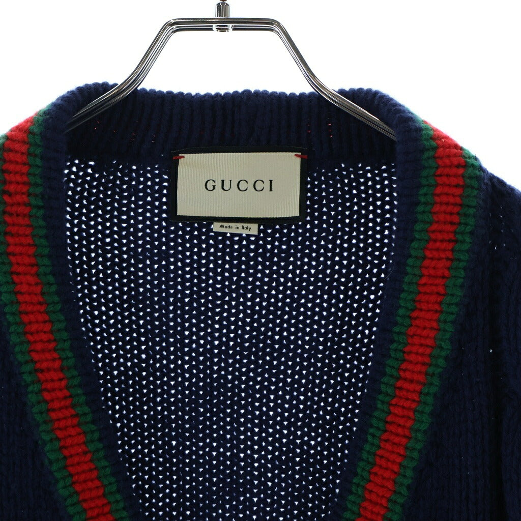 GUCCI(グッチ) オーバーサイズケーブルニットカーディガン ブルー×レッド×グリーン 497037