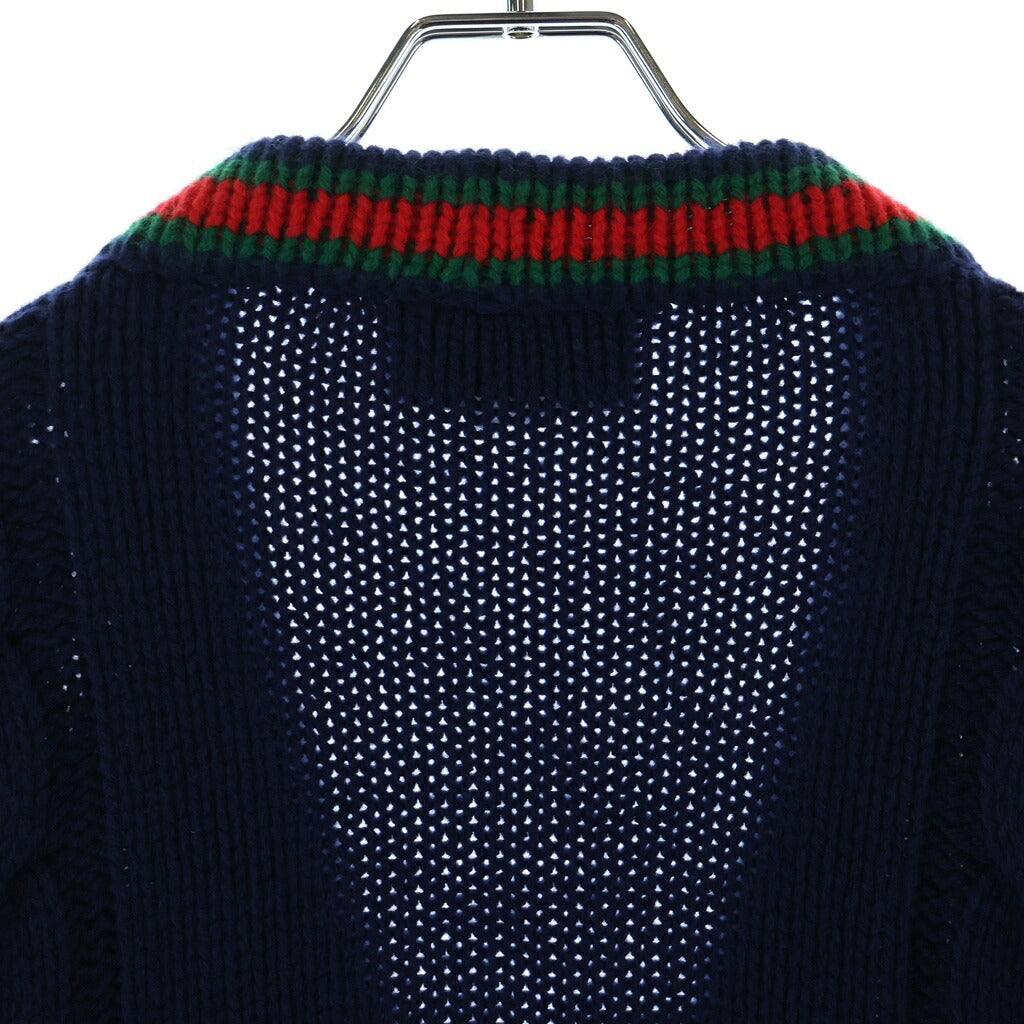 GUCCI(グッチ) オーバーサイズケーブルニットカーディガン ブルー×レッド×グリーン 497037