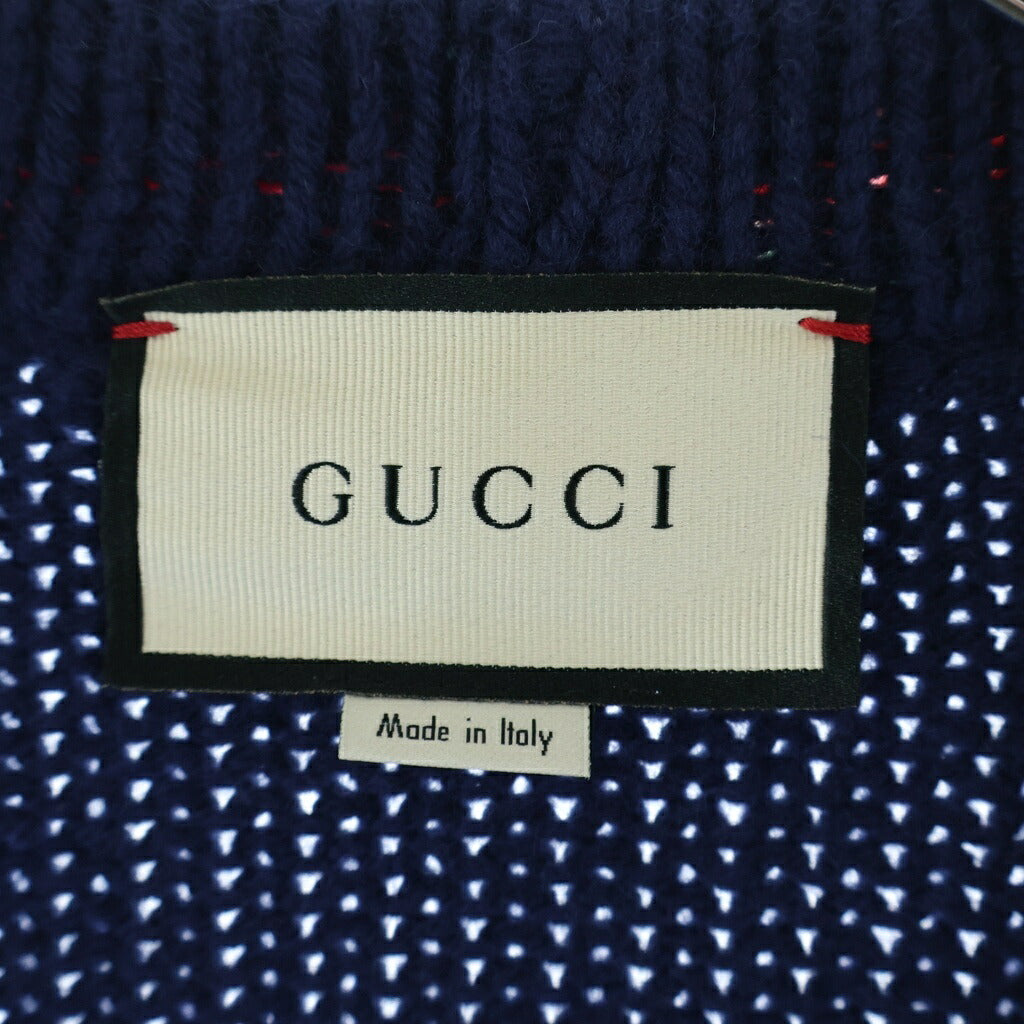 GUCCI(グッチ) オーバーサイズケーブルニットカーディガン ブルー×レッド×グリーン 497037