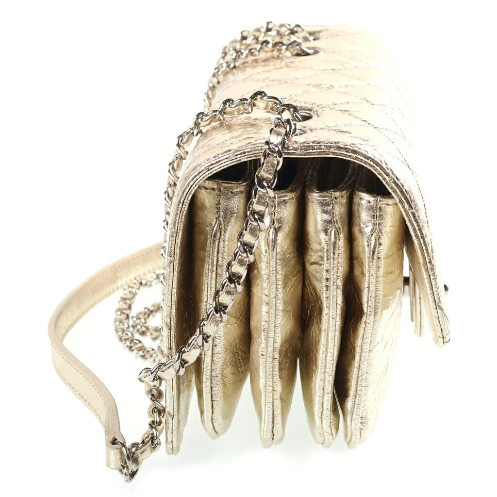 CHANEL(シャネル) ミニマトラッセ20 シングルフラップ ダブルチェーンショルダーバッグ メタリックゴールド カーフスキン シルバー金具 シール有 16番台