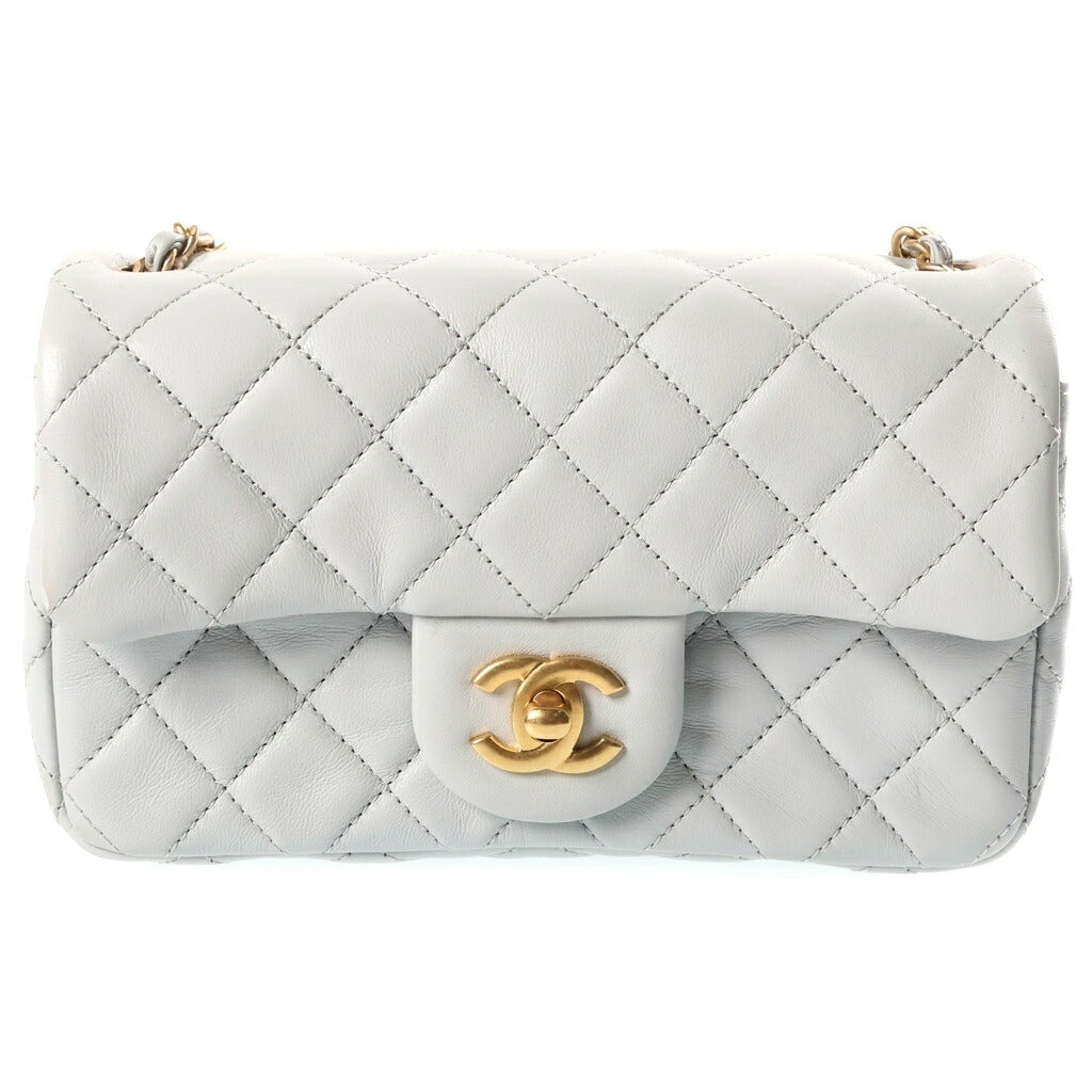 CHANEL(シャネル) ミニマトラッセ Sフラップ Sチェーンショルダーバッグ ミニバッグ ライトブルー ラムスキン プレートシリアル AS1787 ゴールド金具