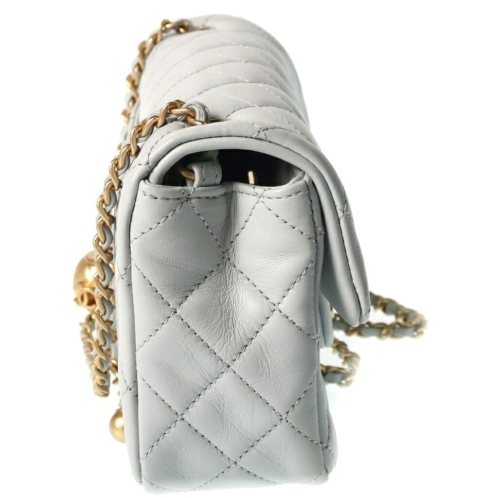 CHANEL(シャネル) ミニマトラッセ Sフラップ Sチェーンショルダーバッグ ミニバッグ ライトブルー ラムスキン プレートシリアル AS1787 ゴールド金具