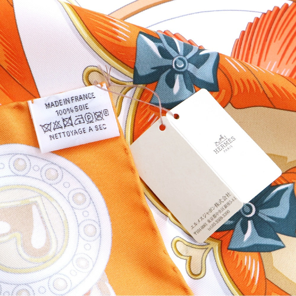 HERMES(エルメス) カレ90 HARNAIS DE COEUR アルネ・ドゥ・クール スカーフ ホワイト×オレンジ マルチカラー シルク