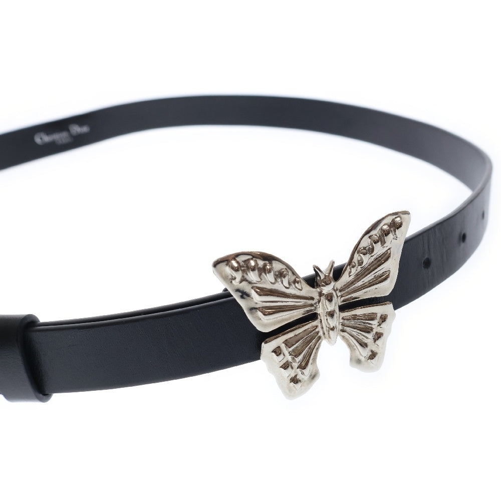 Christian Dior(クリスチャンディオール) バタフライモチーフ ベルト ブラック レザー メタル #80 アクセサリー レディース