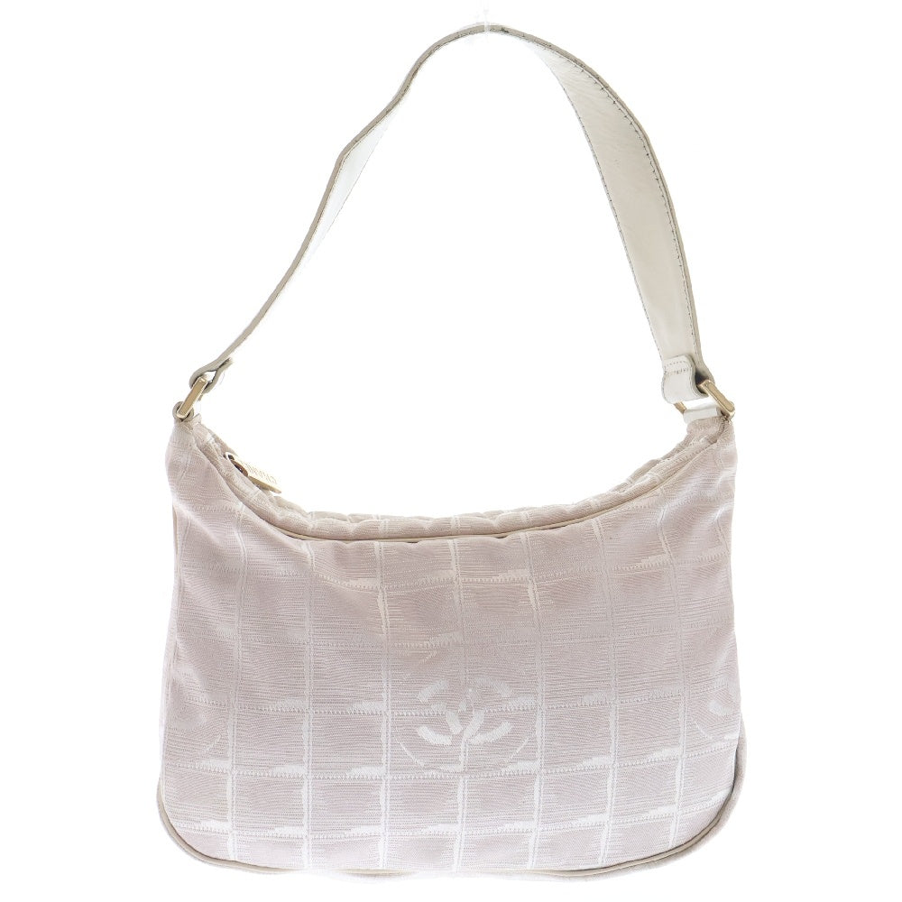 CHANEL(シャネル) ニュートラベルライン ハンドバック ピンクベージュ キャンバス ワンショルダーバッグ ホワイト シルバー金具