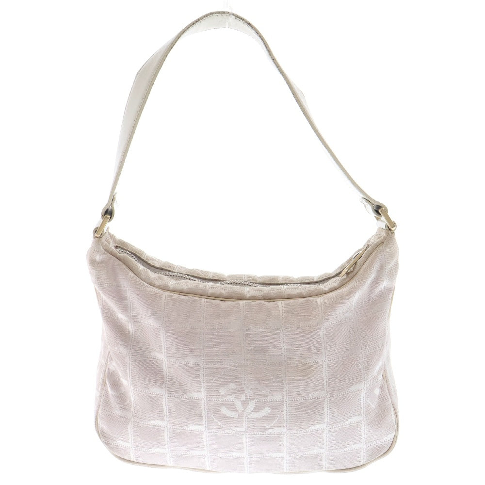 CHANEL(シャネル) ニュートラベルライン ハンドバック ピンクベージュ キャンバス ワンショルダーバッグ ホワイト シルバー金具