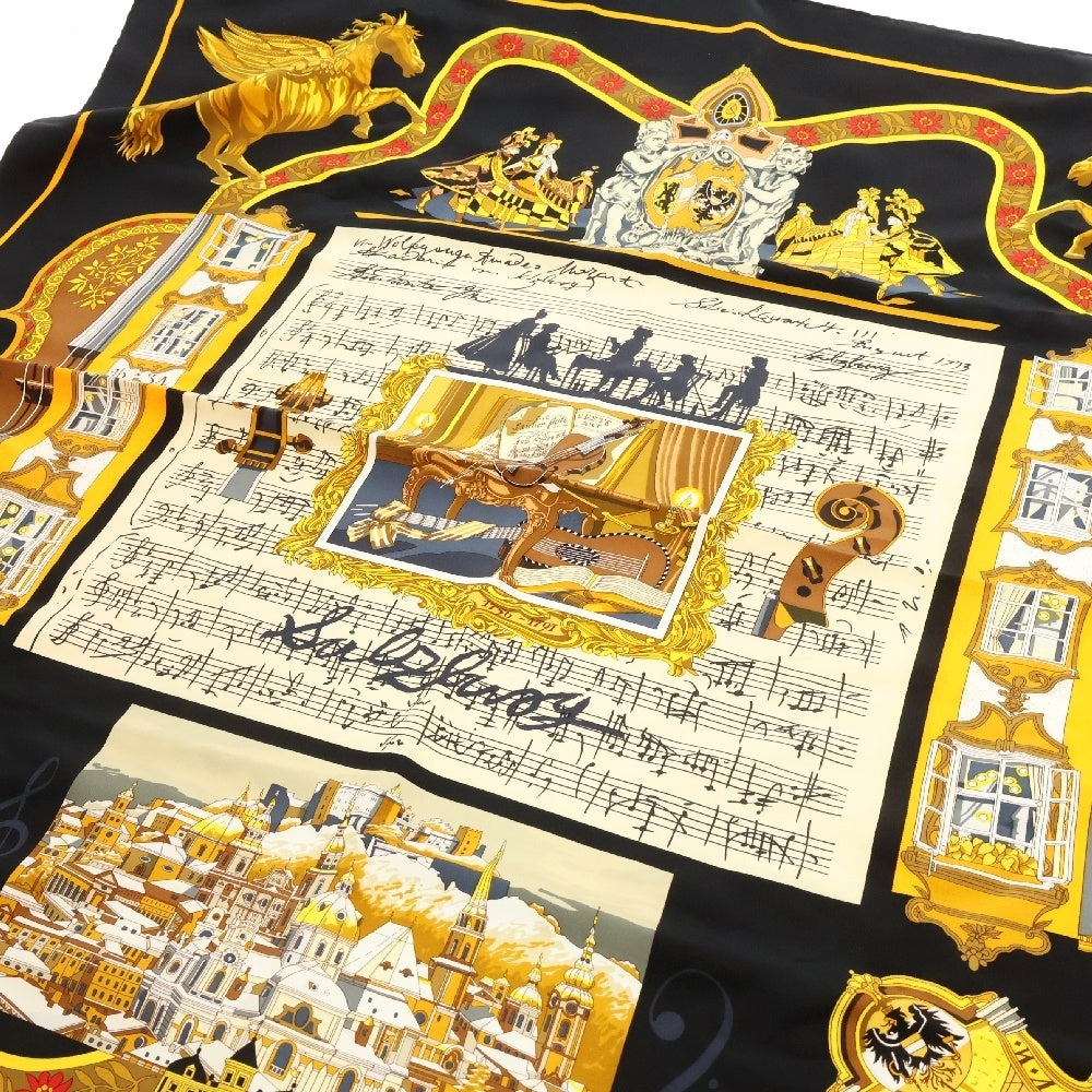 HERMES(エルメス) カレ90 IN SALZBURG ザルツブルク シルク スカーフ ブラック×イエロー