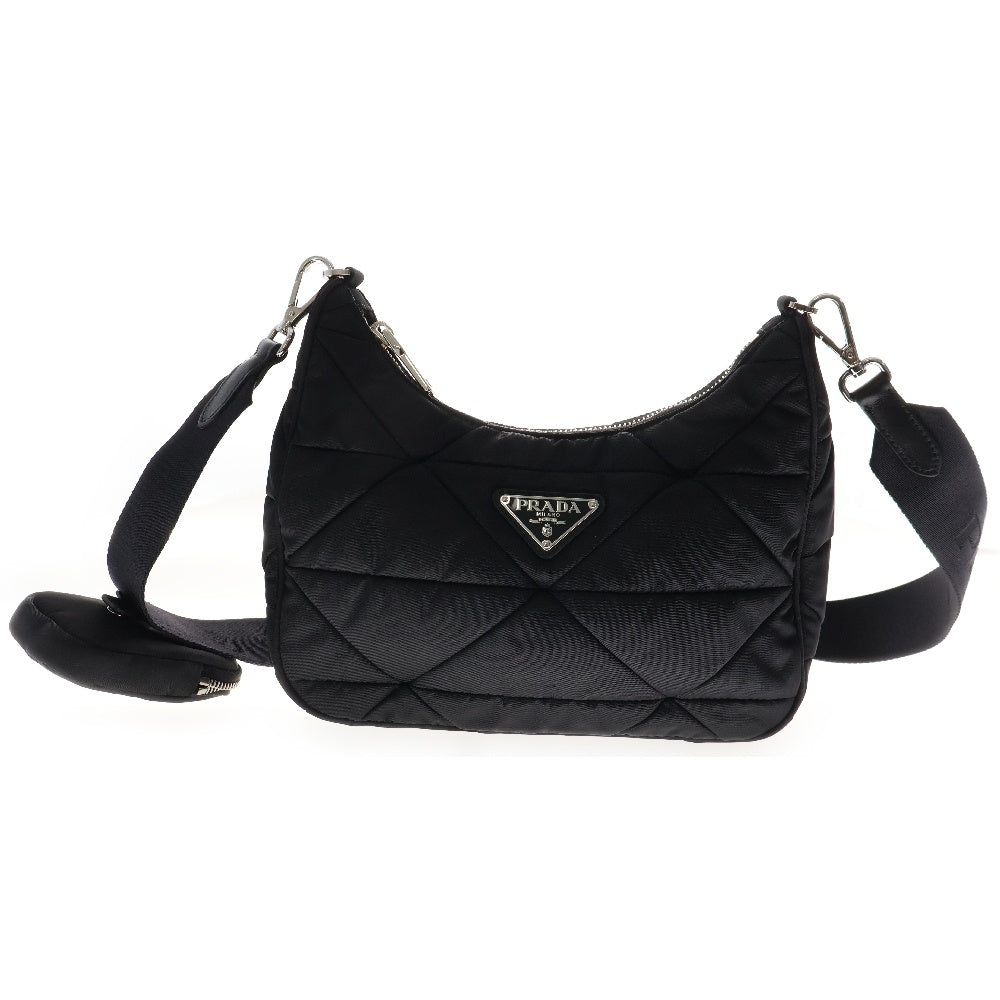 PRADA(プラダ) Re-Nylon パデッド ショルダーバッグ シルバー金具 トライアルロゴプレート ナイロン ブラック 1BC151