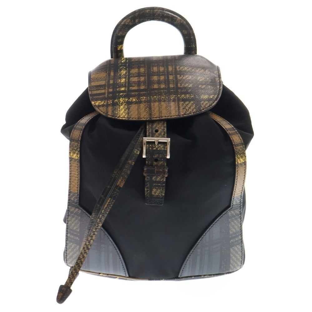 PRADA(プラダ) バックパック リュックサック ブラウン×ブラック ナイロン シルバー金具 1BZ038