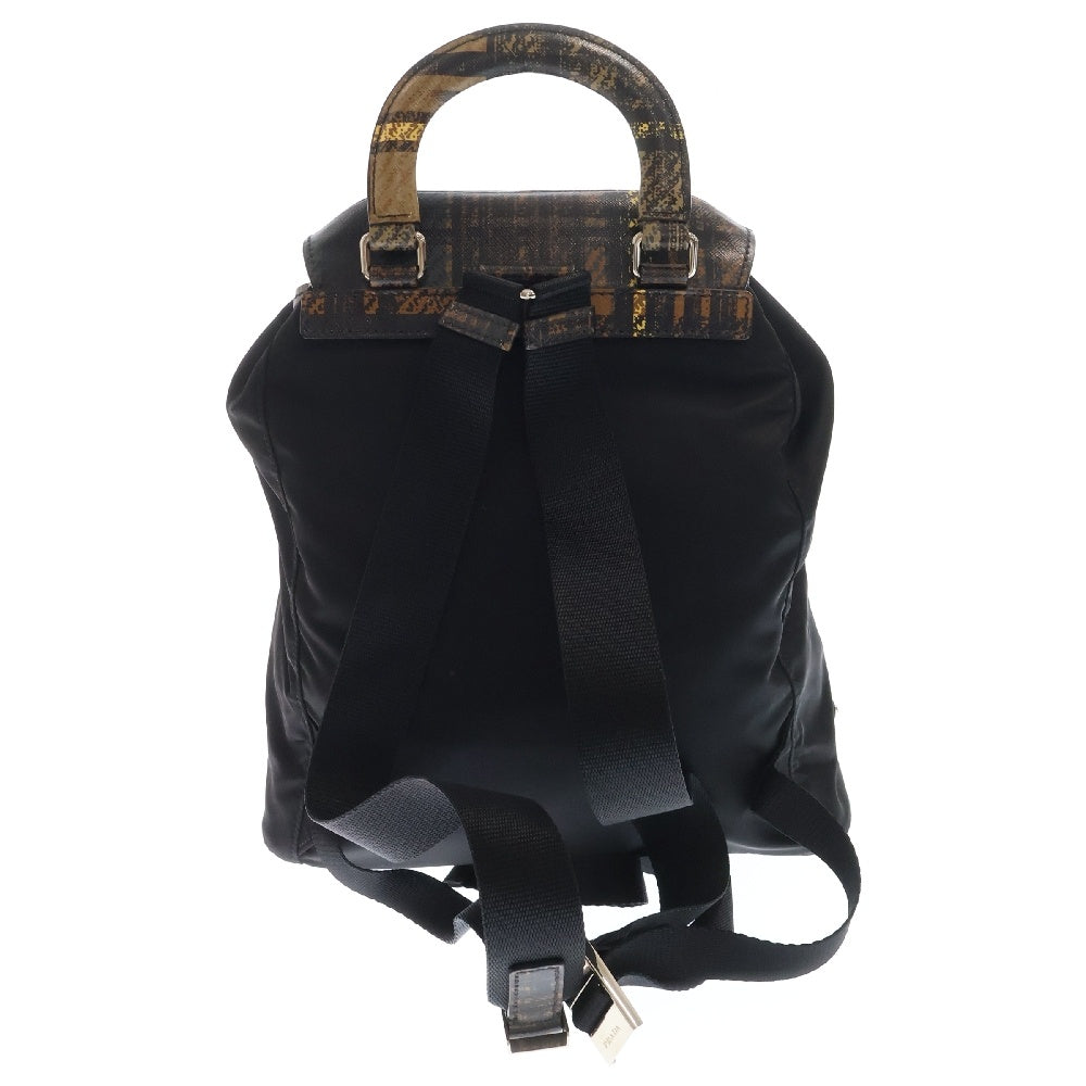 PRADA(プラダ) バックパック リュックサック ブラウン×ブラック ナイロン シルバー金具 1BZ038