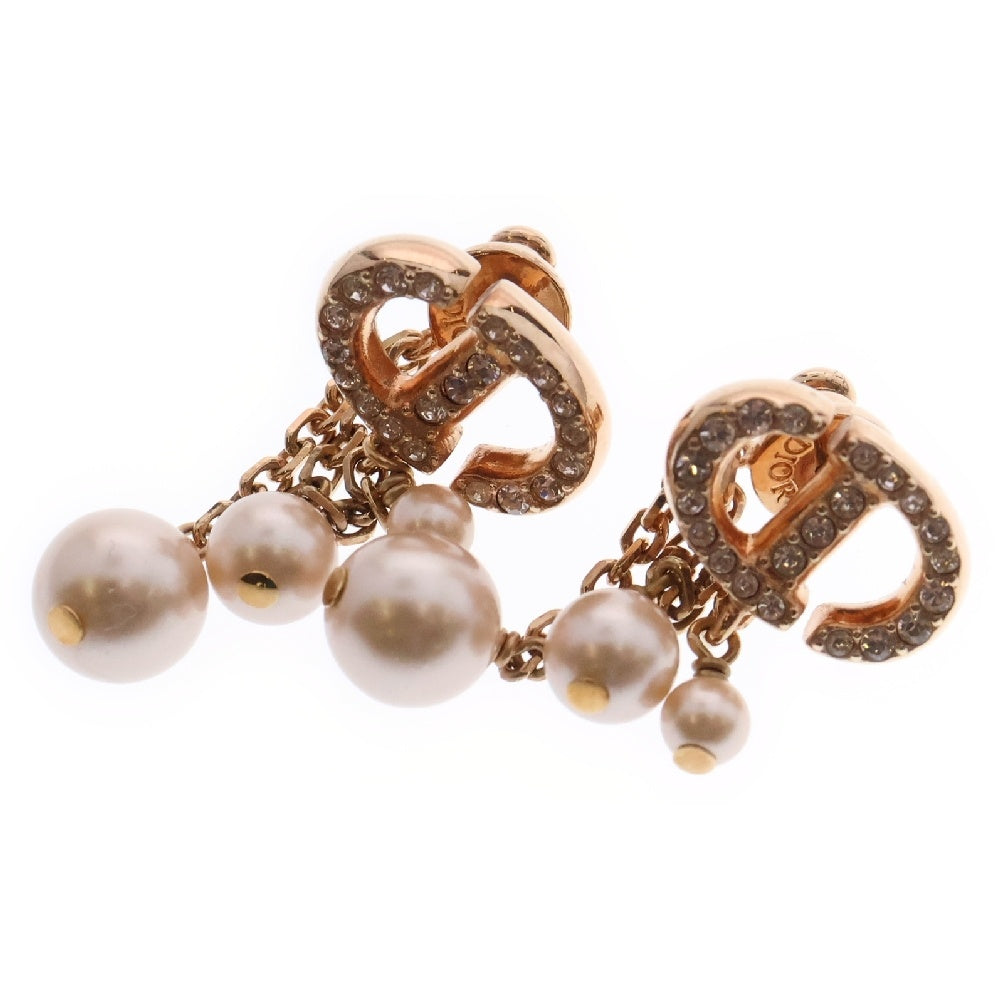 Christian Dior(クリスチャンディオール) CDロゴ パール ラインストーン ピアス GP ローズゴールド金具 アクセサリー