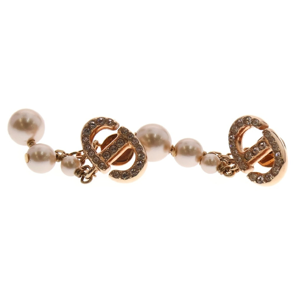 Christian Dior(クリスチャンディオール) CDロゴ パール ラインストーン ピアス GP ローズゴールド金具 アクセサリー