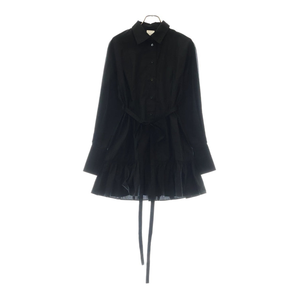 PATOU(パトゥー) Ruffle mini shirt dress ベルト付 フリル ミニシャツドレス ブラック レディース DR1360017999B