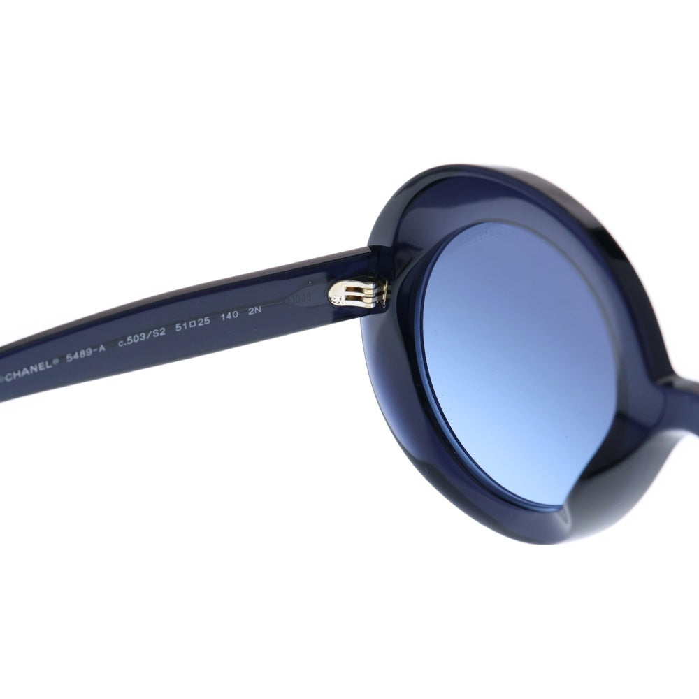 CHANEL(シャネル) ココマーク ラウンドシェープ パールチェーン サングラス メガネ ブラック×ブルー 5489-A