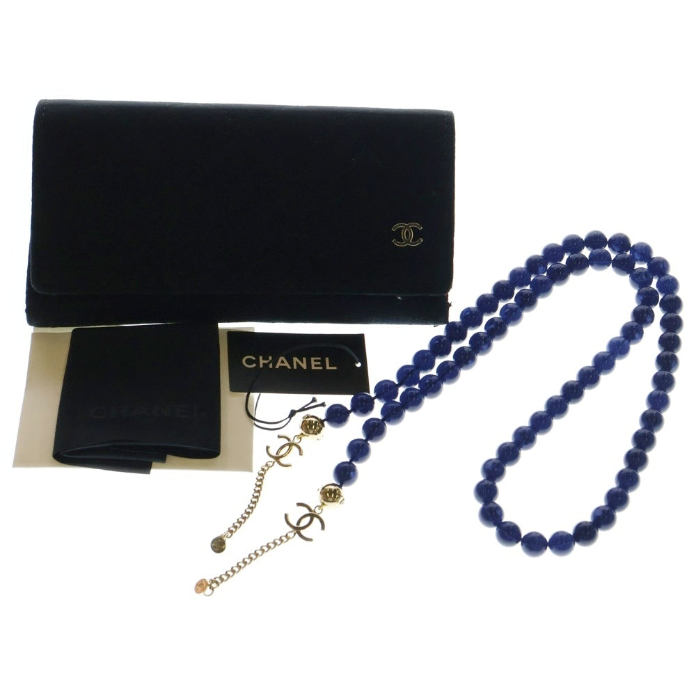 CHANEL(シャネル) ココマーク ラウンドシェープ パールチェーン サングラス メガネ ブラック×ブルー 5489-A