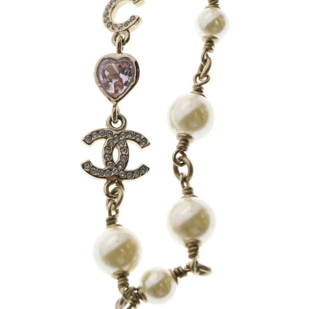 CHANEL(シャネル) ココマーク フェイクパール×ラインストーン ネックレス ハートモチーフ ペンダント ゴールド金具 B22B