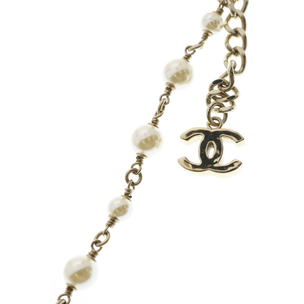 CHANEL(シャネル) ココマーク フェイクパール×ラインストーン ネックレス ハートモチーフ ペンダント ゴールド金具 B22B
