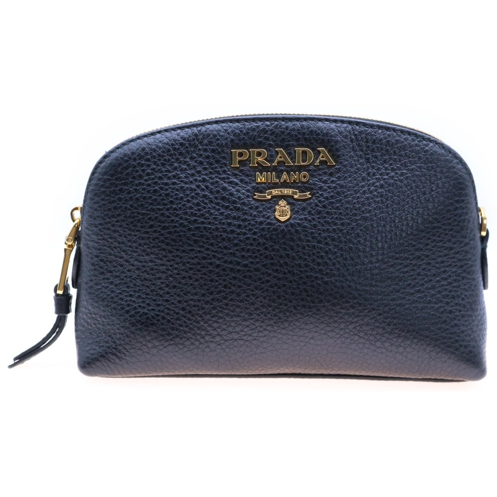 PRADA(プラダ) サフィアーノ ポーチ ケース 収納 ブラック ゴールド金具 レザー 1ND005