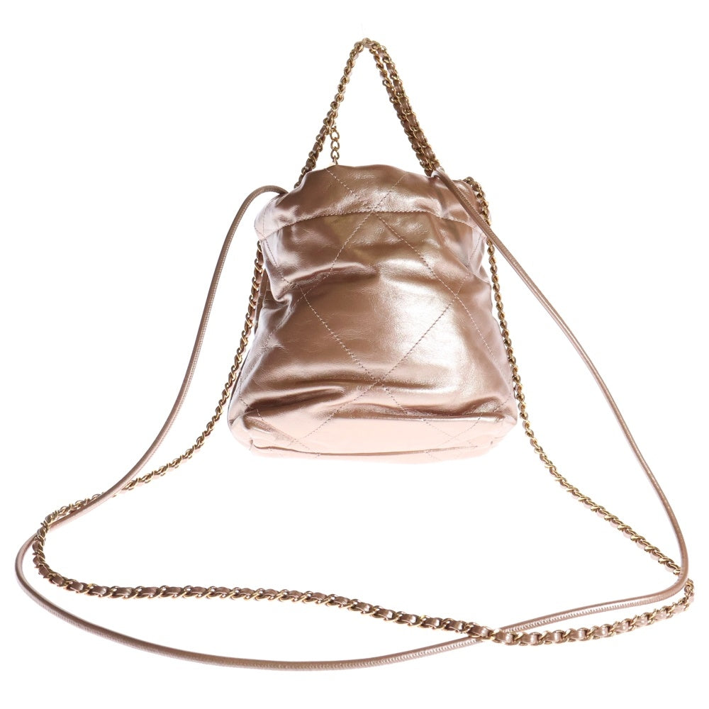 CHANEL(シャネル) シャネル22ミニ ショルダーバッグ チェーンバッグ ミニバッグ 巾着バッグ シャイニーカーフスキン メタリックピンク プレート ゴールド金具 AS3980