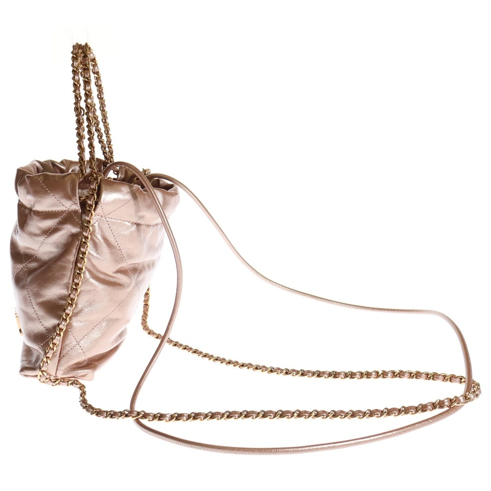 CHANEL(シャネル) シャネル22ミニ ショルダーバッグ チェーンバッグ ミニバッグ 巾着バッグ シャイニーカーフスキン メタリックピンク プレート ゴールド金具 AS3980