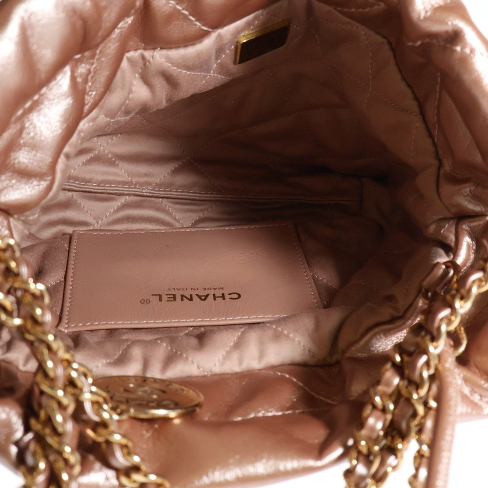 CHANEL(シャネル) シャネル22ミニ ショルダーバッグ チェーンバッグ ミニバッグ 巾着バッグ シャイニーカーフスキン メタリックピンク プレート ゴールド金具 AS3980