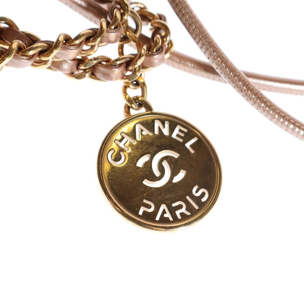 CHANEL(シャネル) シャネル22ミニ ショルダーバッグ チェーンバッグ ミニバッグ 巾着バッグ シャイニーカーフスキン メタリックピンク プレート ゴールド金具 AS3980