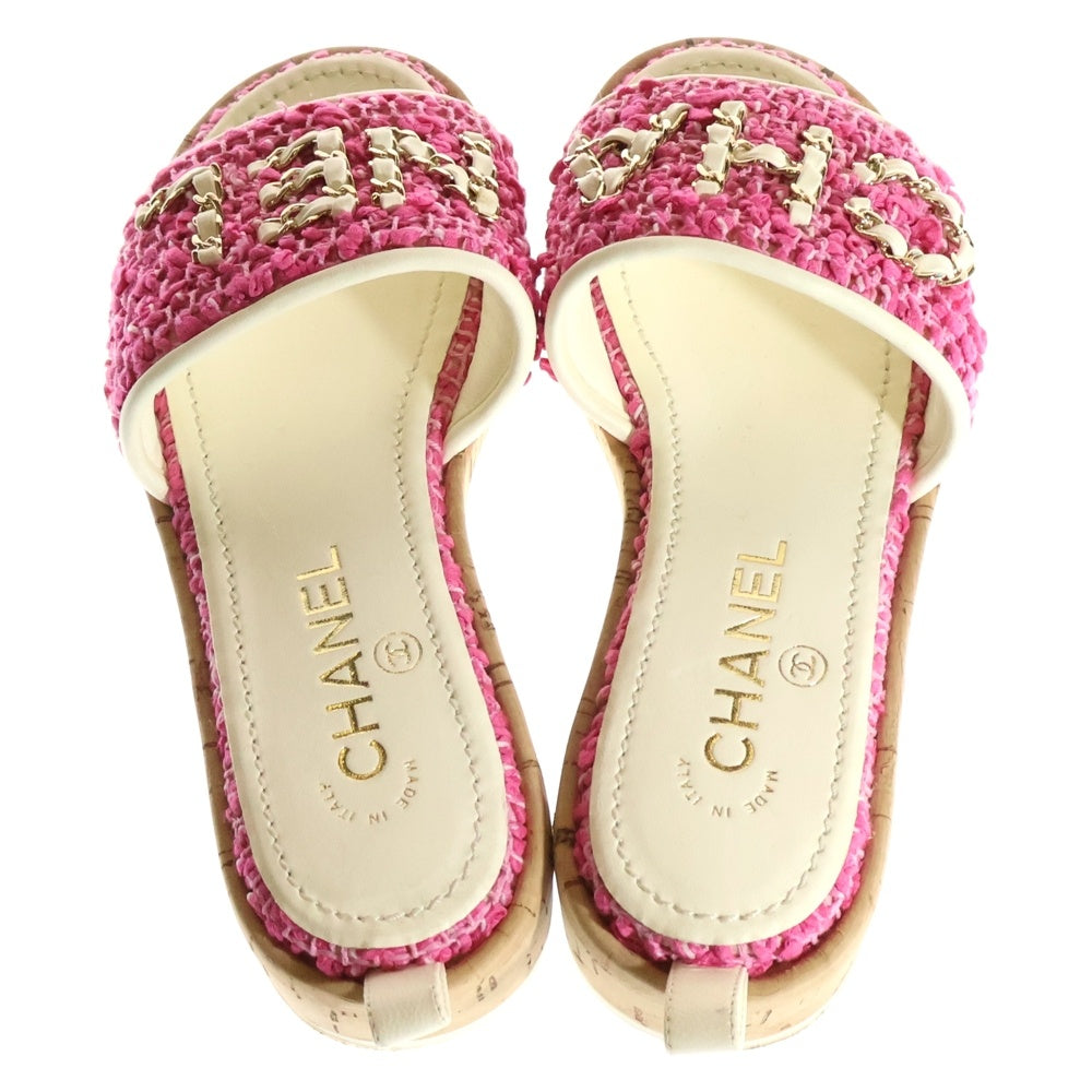 CHANEL(シャネル) ミュールサンダル ゴールド金具 ピンク/ツイード #35 レディース