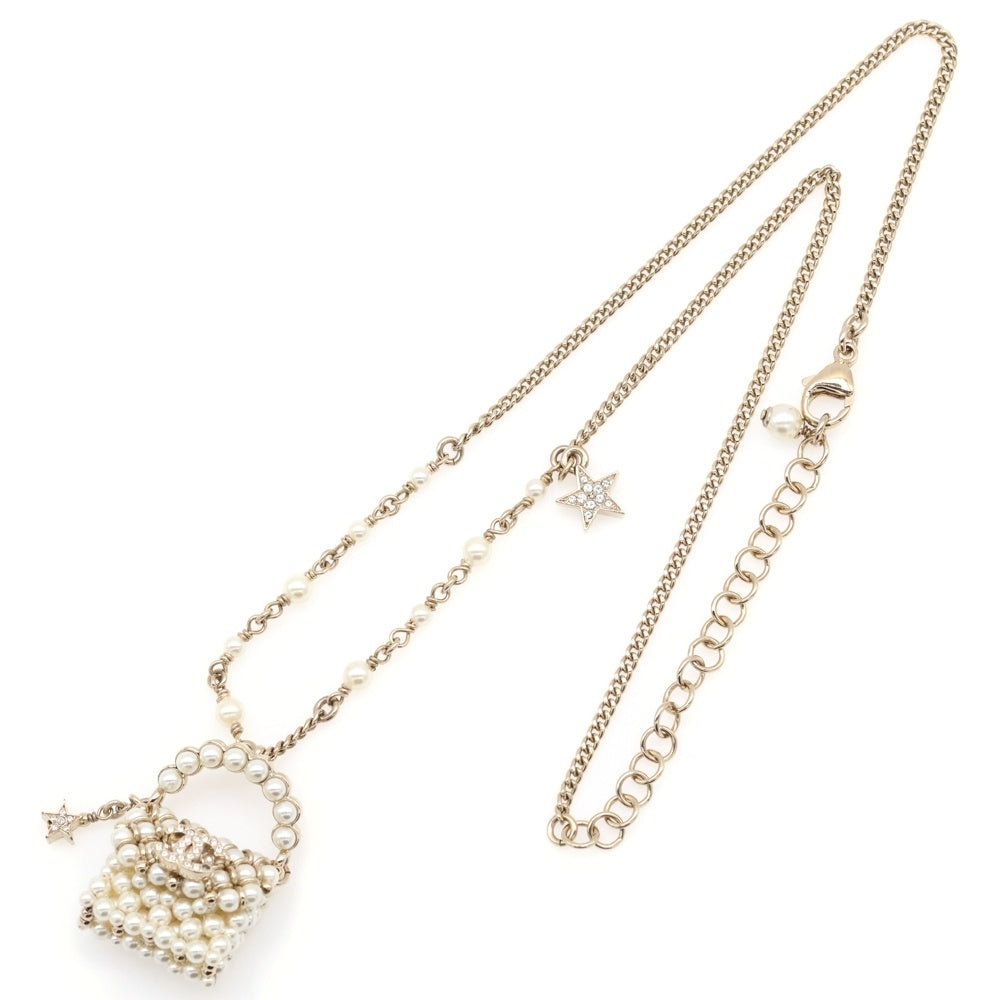 CHANEL(シャネル) ココマーク メタル ストラス コスチューム パール ネックレス ペンダント ホワイト×ゴールド C23/A ABB257