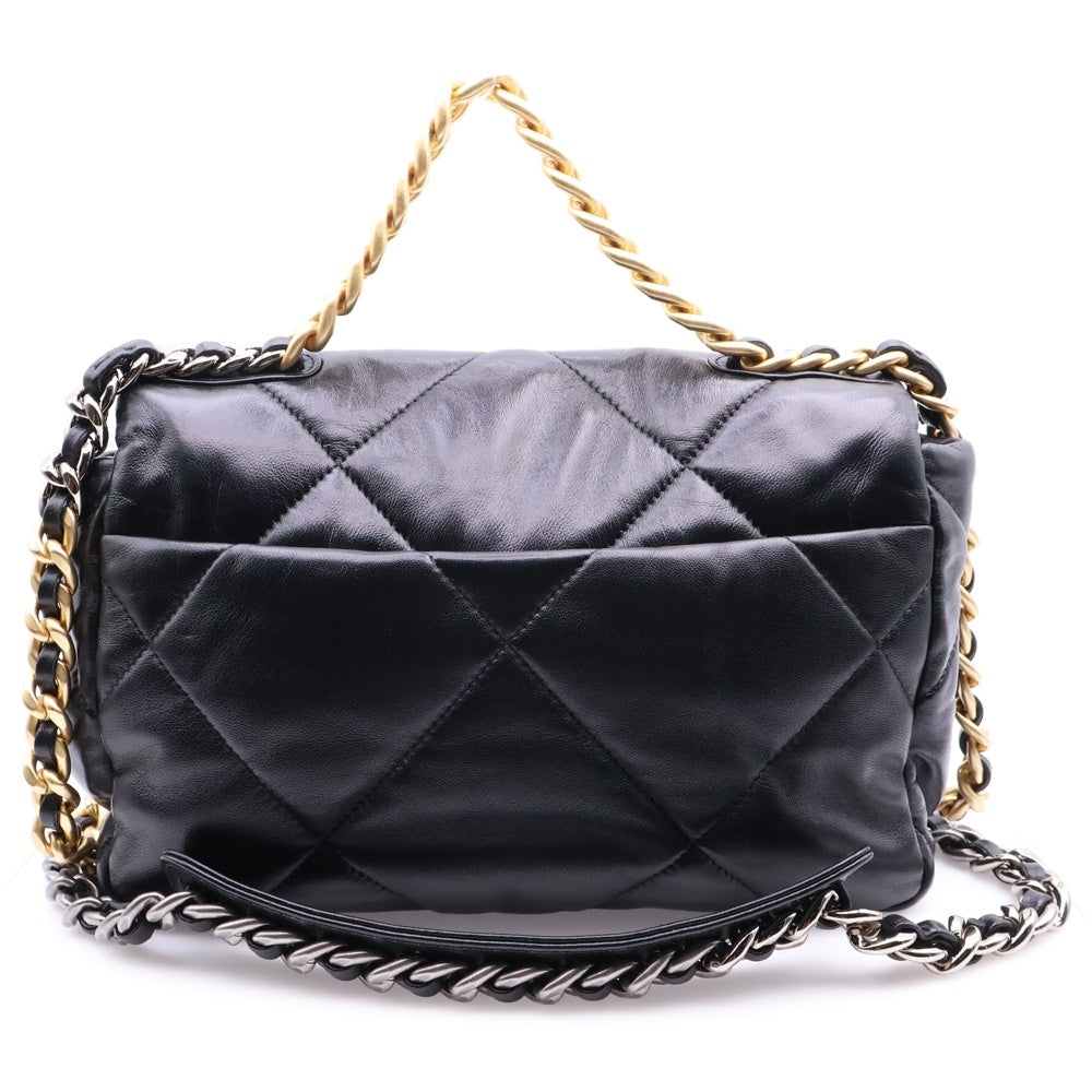 CHANEL(シャネル) シャネル19 チェーンショルダーバック 斜め掛けバッグ ブラック ゴールド金具 ラムスキン プレート