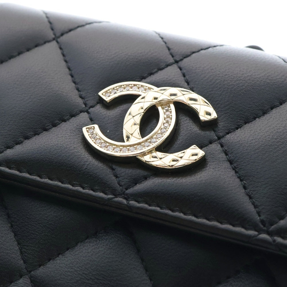CHANEL(シャネル) マトラッセ ココマーク ラインストーン コンパクトウォレット ブラック ラムスキン ゴールド金具 財布