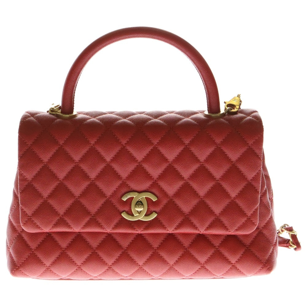 CHANEL(シャネル) トップハンドル30 キャビアスキン レッド ゴールド金具 2WAY ハンドバッグ ショルダーバッグ