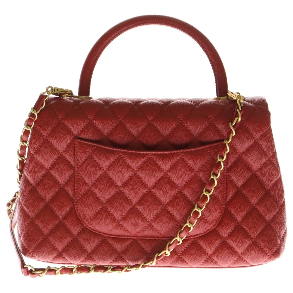 CHANEL(シャネル) トップハンドル30 キャビアスキン レッド ゴールド金具 2WAY ハンドバッグ ショルダーバッグ