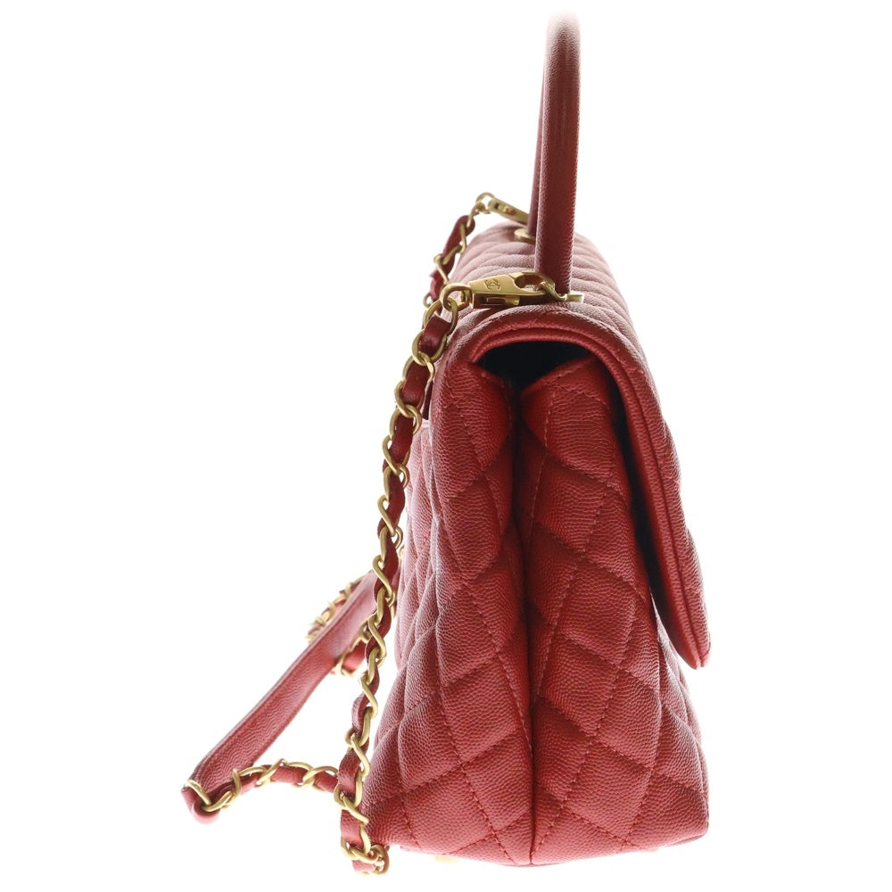 CHANEL(シャネル) トップハンドル30 キャビアスキン レッド ゴールド金具 2WAY ハンドバッグ ショルダーバッグ