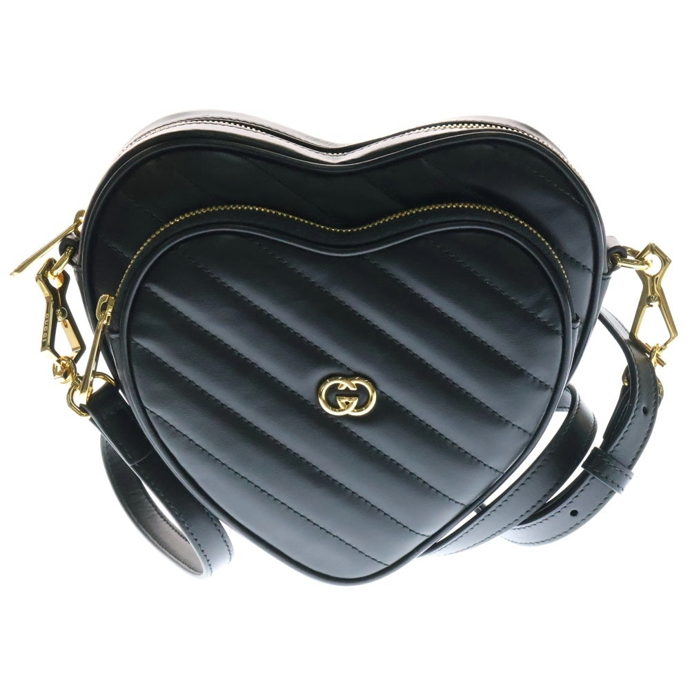 GUCCI(グッチ) インターロッキング Gハート ショルダーバッグ ブラック レザー 486628