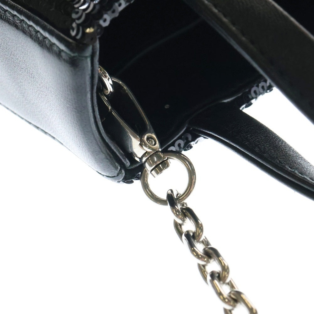 miumiu(ミュウミュウ) ミニ チェーントートバッグ スパンコール ブラック レザー ショルダーバッグ 5BA220