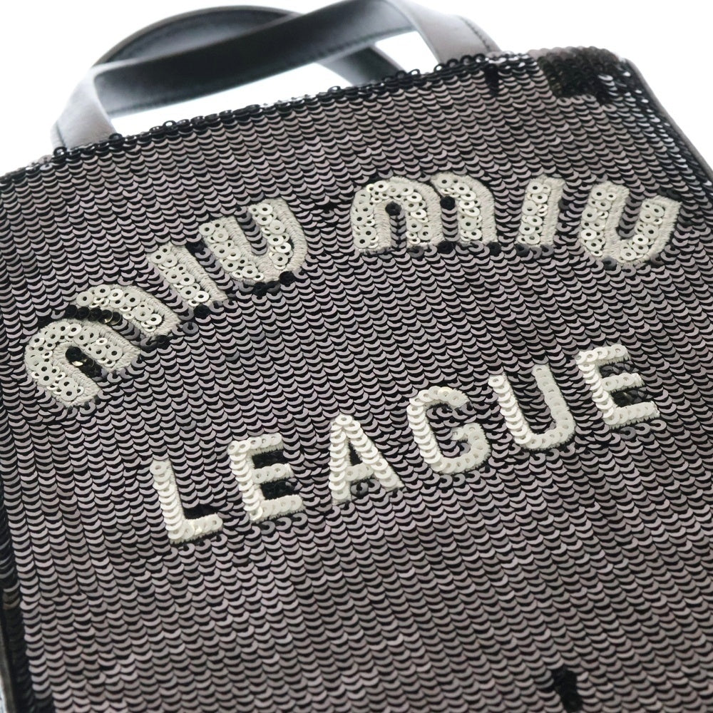 miumiu(ミュウミュウ) ミニ チェーントートバッグ スパンコール ブラック レザー ショルダーバッグ 5BA220