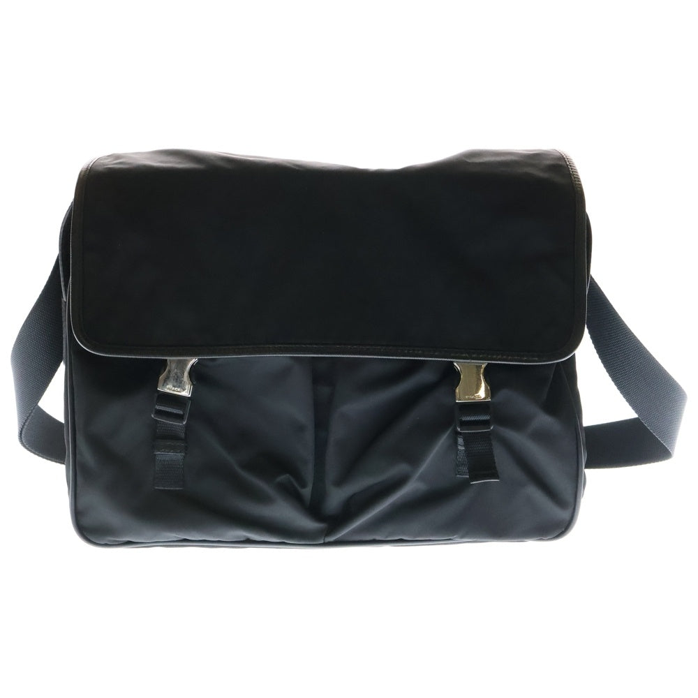 PRADA(プラダ) テスートメッセンジャーバッグ ショルダーバッグ 斜め掛けバッグ ブラック シルバー金具 ナイロン ロゴ三角プレート V165