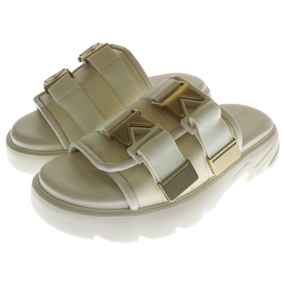 BOTTEGA VENETA(ボッテガヴェネタ) FLASH フラッシュ ダブルバックル レザー ナイロン フラットサンダル ホワイト/ゴールド