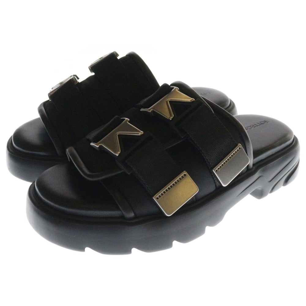 BOTTEGA VENETA(ボッテガヴェネタ) FLASH フラッシュ ダブルバックル レザー ナイロン フラットサンダル ブラック/シルバー